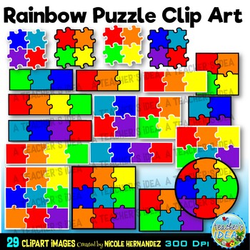 Rainbow Puzzles Clip Art for Personal and Commercial Use | TpT