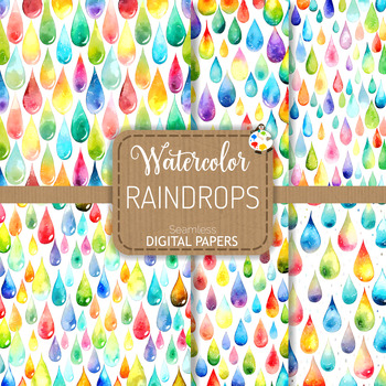 Preview of Rainbow Raindrops - Watercolor Digital Paper Background Clipart