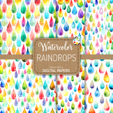 Rainbow Raindrops - Watercolor Digital Paper Background Clipart