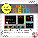 Rainbow Retro Classroom Decor - Music Rules and Classroom Signs