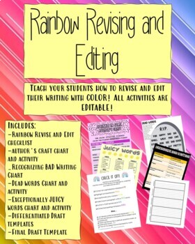 Preview of Rainbow Revising & Editing-Distance or Virtual Learning, Printable, & Editable