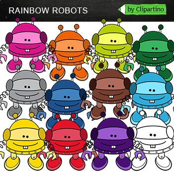 Preview of Rainbow Robots Clip Art