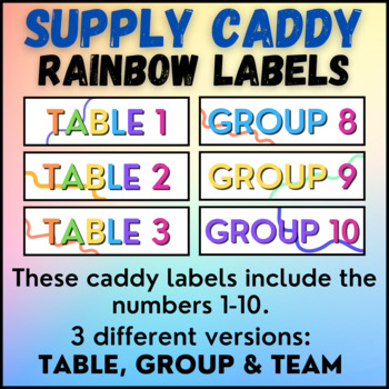 Preview of Rainbow SUPPLY CADDY Labels | Table Labels | Options Available