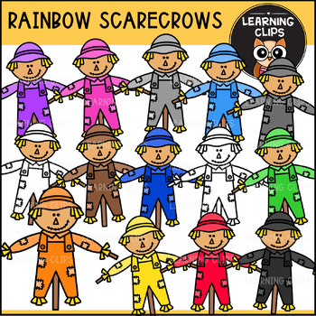 Preview of Rainbow Scarecrows Clipart {Learning Clips Clipart}