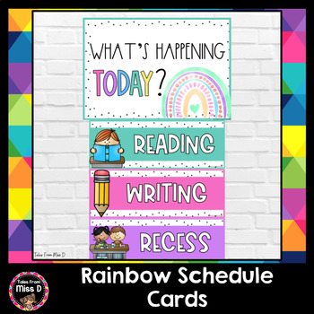 Preview of Rainbow Schedule Cards Visual Timetable EDITABLE | Rainbow Classroom Decor