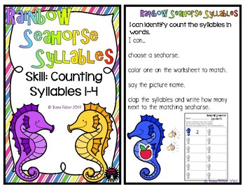 Preview of Rainbow Seahorse Counting Syllables Fast Finisher Phonemic Awareness Center