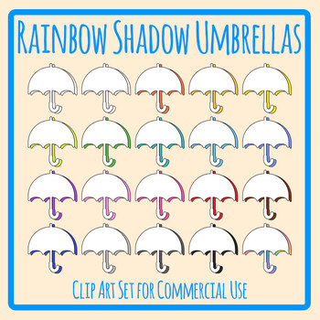 Rainbow Shadow Umbrellas - Rain Weather Blank Templates Clip Art