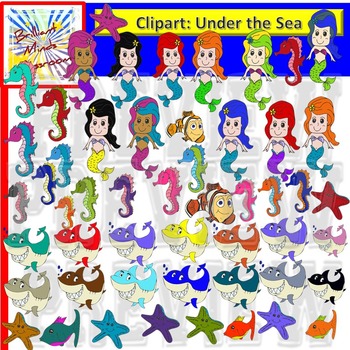 117 graphics- Rainbow Under the Sea Clipart - Mermaid, Shark, Fish and ...