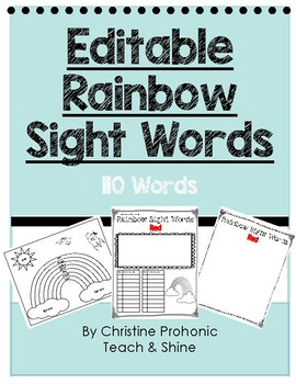 Preview of Rainbow Sight Words - Progress Monitoring Assessment Tool - Editable