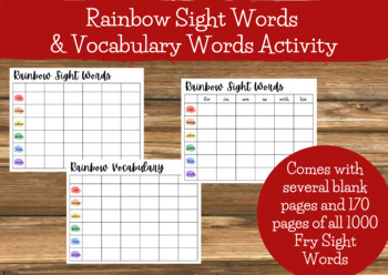 Preview of Rainbow Sight Words and Vocabulary Words Activity/Game - Fry Sight Word Lists