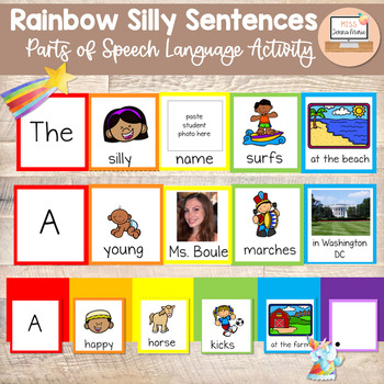 Preview of EDITABLE Rainbow Silly Sentences: Building ESOL ELL ELD Sentence Writing Center