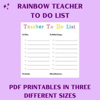 Preview of Rainbow Simplistic Teacher To Do List Printable PDFs