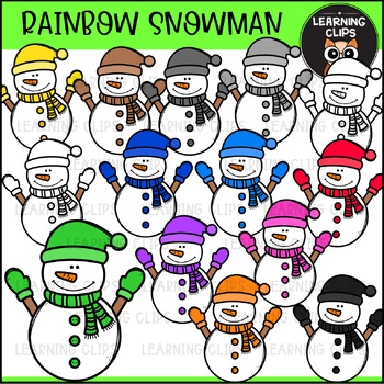 Preview of Rainbow Snowman Clipart {Learning Clips Clipart}