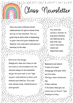 Preview of Rainbow Spotty Class Newsletter Template Layout Different Designs Editable