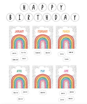 Preview of Rainbow Spotty Classroom Birthday Month Wall Display Back to School Editable
