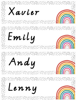 Preview of Rainbow Spotty Student Name Tags Labels Classroom Display Editable