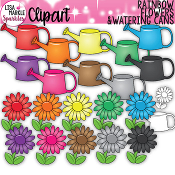 Flower And Watering Can Clipart Rainbow Spring Tpt