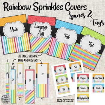 Preview of Rainbow Sprinkles Editable Binder Covers | Spines and Tags | Classroom Binders