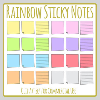 clip art set of sticky notes instant download rainbow planner personal use small commercial use Rainbow Sticky Notes Clipart Set
