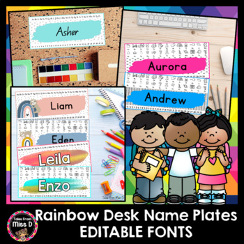 Preview of Rainbow Student Desk Name Plates Editable