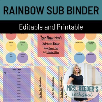 Preview of Rainbow Substitute Binder | Editable Sub Binder Template