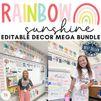Preview of Rainbow Classroom Decor Bundle | Bright Classroom Theme & Room Decor | Editable