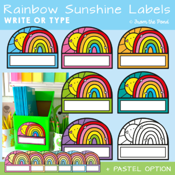 Preview of Rainbow Sunshine Classroom Labels or Name Tags - Editable