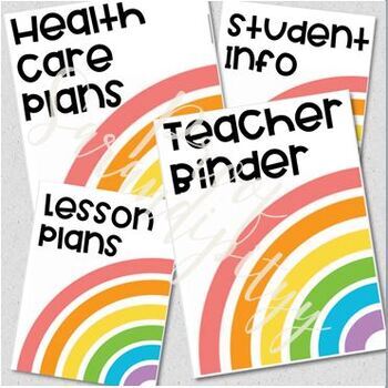Preview of Rainbow Teacher Binder Covers, Editable