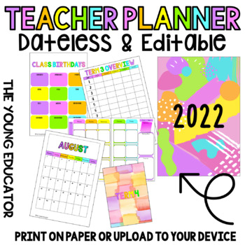 Preview of Rainbow Teacher Planner Paper Dateless