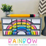 Rainbow Teacher Toolbox Labels - With or Without Editable Text