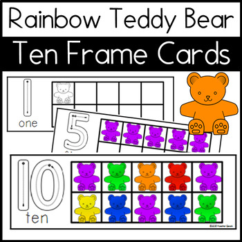Preview of Rainbow Teddy Bear Count & Match Math Center Ten Frame Cards #1-10