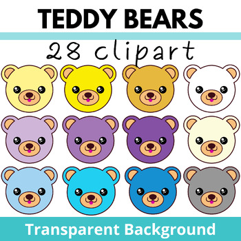 Preview of Rainbow Teddy Bears Clipart - Colored Bears Clipart - Rainbow Bear Heads
