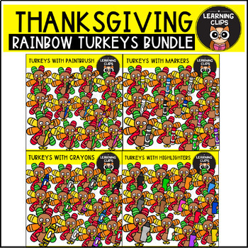 Preview of Rainbow Thanksgiving Turkeys at School Bundle Clipart