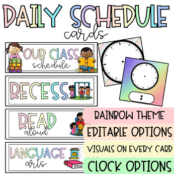 Rainbow Theme Daily Visual Schedule Cards with Editable Time Cards
