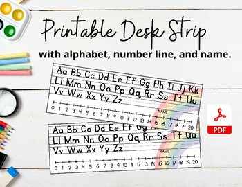 Preview of Rainbow Theme Desk Strip with Alphabet, Number Line and Name, PDF