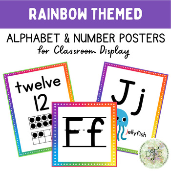 Preview of Rainbow Themed Alphabet and Numbers for Classroom Display