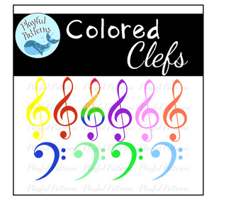 Preview of Rainbow Treble and Bass Clefs:  Music Clip Art, Treble/Bass Clef Clip Art