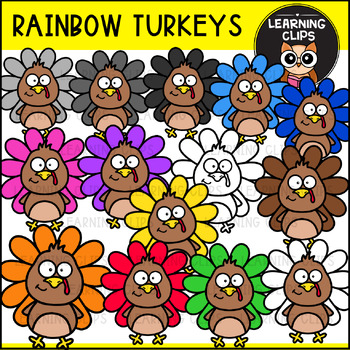 Preview of Rainbow Turkeys Clipart {Learning Clips Clipart}