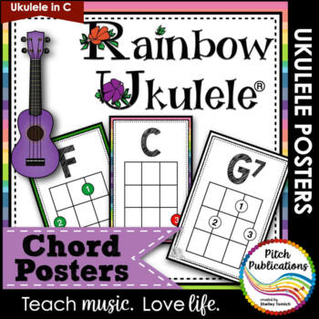 Preview of Rainbow Ukulele - Ukulele Chord Chart Posters - Letter and 11 by 17