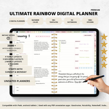Preview of Rainbow Undated Digital Planner Goodnotes Planner iPad Planner For All Tabs