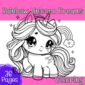 Preview of Rainbow Unicorn Dreams(CR0015)Coloring Book,Pages,Activity,For kids,parents