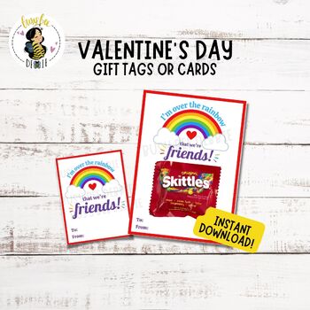 Preview of Rainbow Valentine's Day Printable Tag | Skittles Valentine Card and Gift Tags