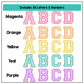 Rainbow Varsity Patch Letters Clipart - Classroom Decor - Alphabet & Numbers