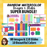 Rainbow Watercolor Backgrounds, Shapes, & Slide Templates 