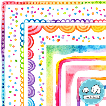 Preview of Rainbow Watercolor Borders - Skinny, Full Page and Confetti Clipart Frames