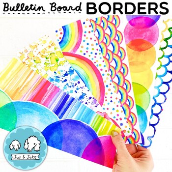 Preview of Rainbow Watercolor Bulletin Board Borders - Printable Classroom Decor Boarders