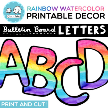 Preview of Rainbow Watercolor Bulletin Board Letters, Numbers - Watercolor Classroom Decor