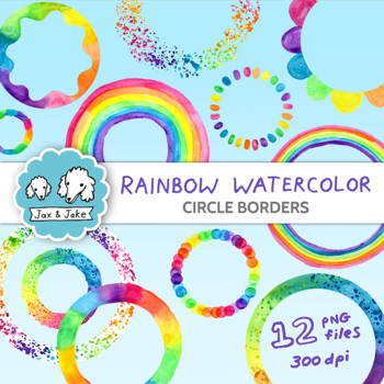 Preview of Rainbow Watercolor Circle Clipart Borders - Art Classroom Round Frames