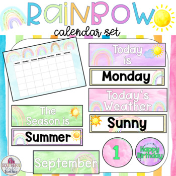 Rainbow Watercolor Classroom Calendar Set by Southern Style Teacher