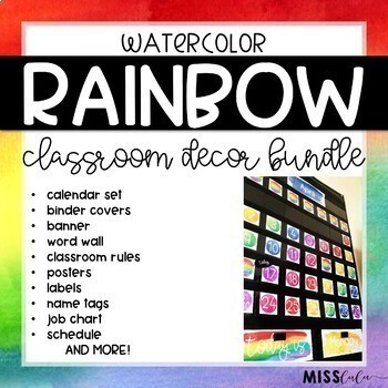 Preview of Rainbow Watercolor Classroom Decor Bundle